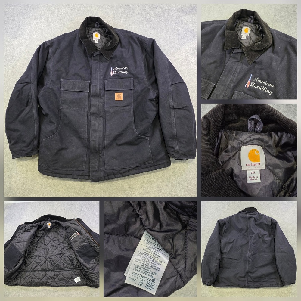 Carhartt C26 Coat Mens 2XL Black Canvas Quilted Lined American Distilling Jacket